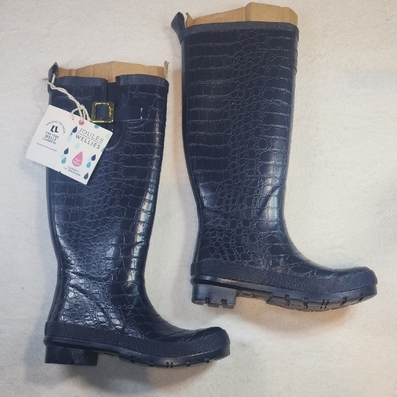 Joules Shoes - Joules Navy Croc-Embossed Winter Rain Boots